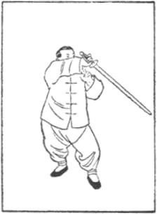 Dessin de la posture 8, petite posture de Kuixing (小魁星), manuel de taiji jian de Chen Yanlin, 1943