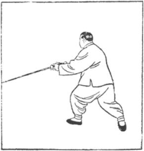 Dessin de la posture 9, la guêpe entre dans le trou (黃蜂入洞), manuel de taiji jian de Chen Yanlin, 1943