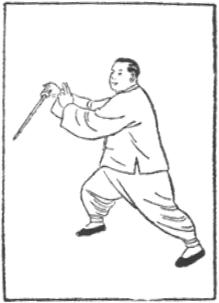 Dessin de la posture 12, l&rsquo;hirondelle entre dans son nid, partie 2 (燕子入巢), manuel de taiji jian de Chen Yanlin, 1943