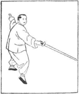 Dessin de la posture 17, l&rsquo;attente du poisson (等魚式), manuel de taiji jian de Chen Yanlin, 1943