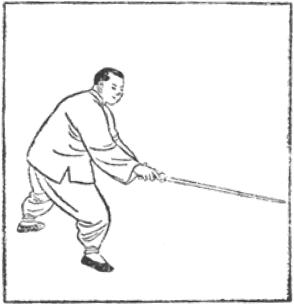 Dessin de la posture 18, écarter l&rsquo;herbe pour trouver le serpent, partie 1 (撥草尋蛇), manuel de taiji jian de Chen Yanlin, 1943