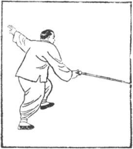 Dessin de la posture 18, écarter l&rsquo;herbe pour trouver le serpent, partie 2 (撥草尋蛇), manuel de taiji jian de Chen Yanlin, 1943