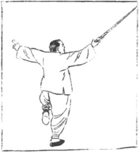 Dessin de la posture 20, conduire l&rsquo;oiseau à la forêt (送鳥上林), manuel de taiji jian de Chen Yanlin, 1943