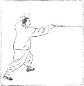 Dessin de la posture 22, le vent roule les feuilles de lotus, partie 1 (風捲荷葉), manuel de taiji jian de Chen Yanlin, 1943