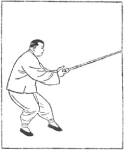 Dessin de la posture 26, se retourner, retenir le cheval (翻身勒馬), manuel de taiji jian de Chen Yanlin, 1943