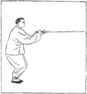 Dessin de la posture 27, la boussole (指南針), manuel de taiji jian de Chen Yanlin, 1943
