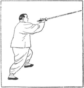 Dessin de la posture 28, épousseter la poussière contre le vent, partie 2 (迎風撣塵), manuel de taiji jian de Chen Yanlin, 1943