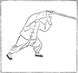 Dessin de la posture 29, suivre le courant pour pousser la barque (順水推舟), manuel de taiji jian de Chen Yanlin, 1943