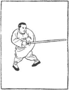 Dessin de la posture 33, l&rsquo;épée qui tourne comme une roue, partie 1 (左右車輪劍), manuel de taiji jian de Chen Yanlin, 1943