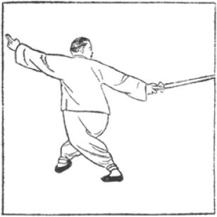 Dessin de la posture 33, l&rsquo;épée qui tourne comme une roue, partie 3 (左右車輪劍), manuel de taiji jian de Chen Yanlin, 1943