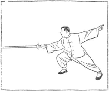 Dessin de la posture 36, pêcher la lune au fond de la mer (海底撈月), manuel de taiji jian de Chen Yanlin, 1943
