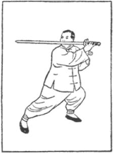 Dessin de la posture 51, l&rsquo;immortel indique le chemin, partie 1 (仙人指路), manuel de taiji jian de Chen Yanlin, 1943