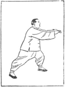 Dessin de la posture 4, trois anneaux autour de la lune, partie 3 (三環套月), manuel de taiji jian de Chen Yanlin, 1943