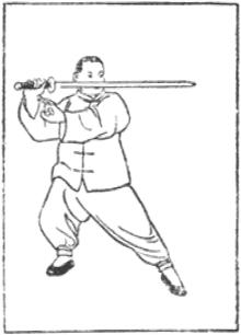 Dessin de la posture 51, l&rsquo;immortel indique le chemin, partie 2 (仙人指路), manuel de taiji jian de Chen Yanlin, 1943