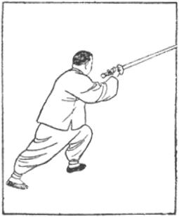 Dessin de la posture 6, l&rsquo;hirondelle écope l&rsquo;eau (燕子抄水), manuel de taiji jian de Chen Yanlin, 1943