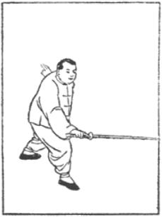 Dessin de la posture 7, balayage de parade à droite (右攔掃), manuel de taiji jian de Chen Yanlin, 1943