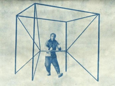 Première posture d&rsquo;utilisation du bâton de taiji (1929)