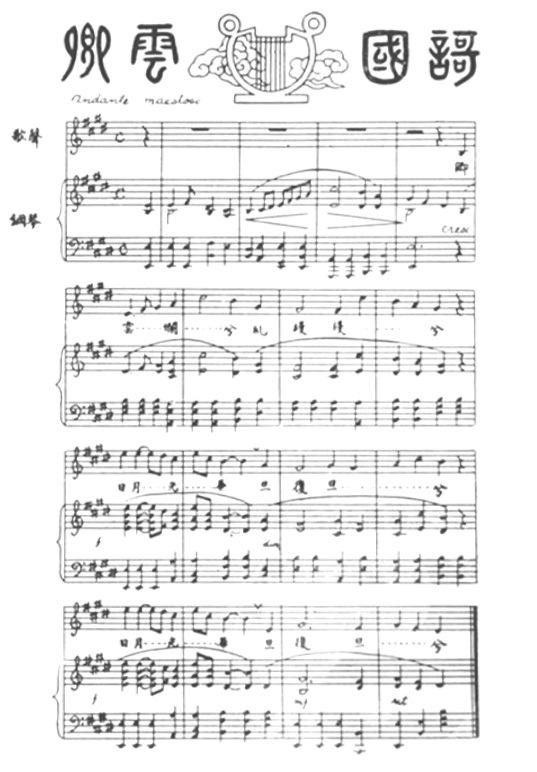 Page de l&rsquo;édition de 1929 reproduisant l&rsquo;hymne national « Nuages auspicieux »