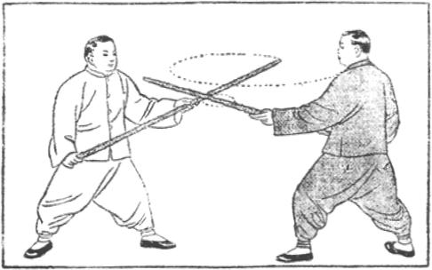 Planche originale du Taiji zha gan de Chen Yanlin (1943) : poussée à deux en cercle horizontal, posture de percer l&rsquo;épaule