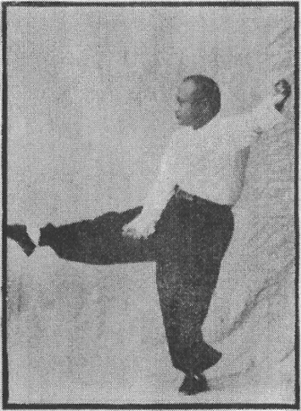 Figure 15 du « Tantui jiangyi » (1935) — le coup de pied droit (第十五圖\u3000踢右腿)