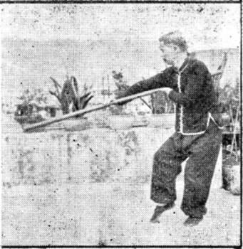 Posture 45a (planche 45a du livre) : la main gauche ressaisit le bâton sous l’aisselle, pas du cheval-tigre