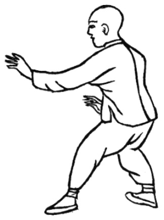 Dessin de la posture d&rsquo;ouverture dans le manuel d&rsquo;origine : la garde du xingyi, mains fermées et pieds placés à deux <em>chi</em>