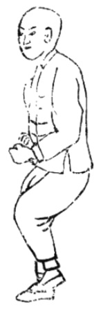 Dessin du départ du poing qui canonne : les deux poings placés comme un caractère <em>ding</em>
