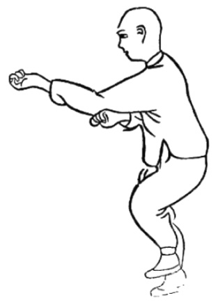 Dessin du départ du poing qui traverse : appui sur une jambe, un poing montant aux sourcils