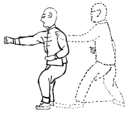 Dessin du mouvement « avancer, effondrer » de la boxe enchaînée