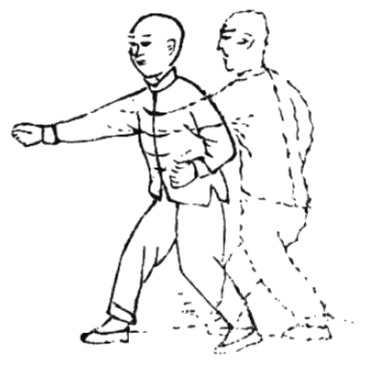 Dessin du mouvement « pas aligné, effondrer » de la boxe enchaînée
