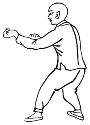 Dessin du départ du poing qui fend dans le manuel d&rsquo;origine : les deux poings fermés, le gauche sortant à hauteur d&rsquo;épaule
