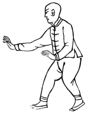 Dessin de l&rsquo;arrivée du poing qui fend : le poing avant à hauteur du cœur, l&rsquo;arrière aux côtes