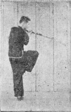 Posture 31, position de passage B (planche 31b) : le sabre venu de l&rsquo;arrière devant, tranchant retourné vers le haut