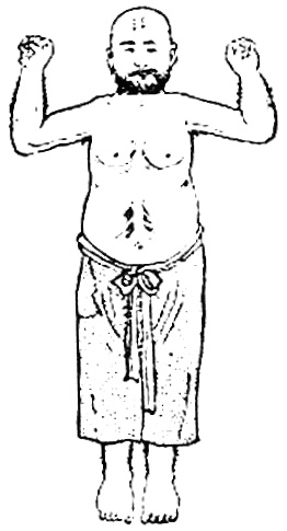 Dixième figure : avant-bras dressés de part et d’autre de la tête, formant avec elle la figure du caractère 山 (dessin de l’édition de 1936)