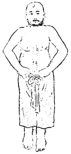 Onzième figure : les poings tenus devant le bas-ventre, sous le nombril (dessin de l’édition de 1936)