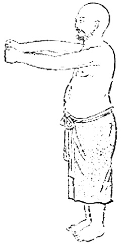 Quatrième figure : les deux poings levés devant, à hauteur d’épaule, faces internes se faisant face (dessin de l’édition de 1936)
