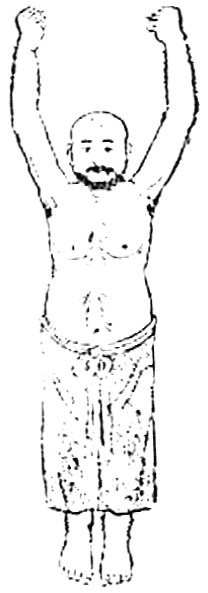Cinquième figure : les poings réunis au-dessus de la tête, talons soulevés (dessin de l’édition de 1936)