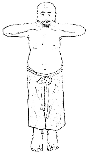 Neuvième figure : les poings levés devant le nez, poignets retournés vers le haut (dessin de l’édition de 1936)