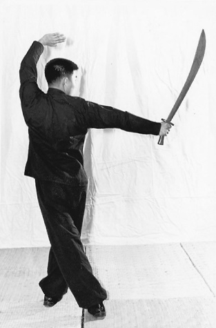 Posture 13 (planche 13) : le pas furtif répété, le sabre en parade transversale puis fendu